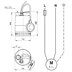 Grundfos Unilift KP 250 A 1 drenažinio siurblio schema